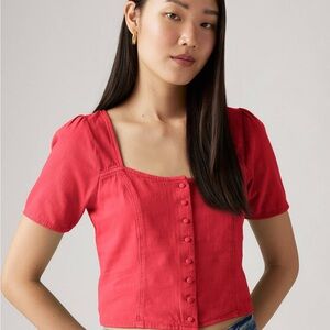 EUC Levi’s Pascale Short Sleeve Blouse, Size Small, Modern Western, Coral Red